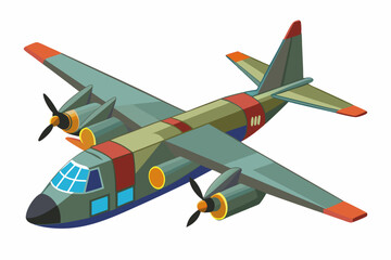 Military Cargo Plane with Twin Propellers