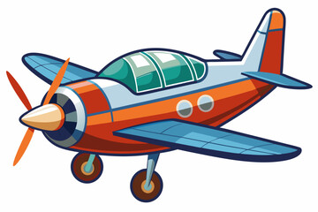 Cartoon Illustration of a Red and Blue Airplane with a Propeller