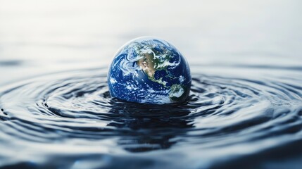 Water rippling around a floating Earth globe, emphasizing the connection between the planet and water.