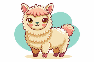 Naklejka premium Cute Cartoon Alpaca with Pink Fur and Big Eyes