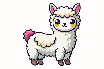 Cute Cartoon White Alpaca with Pink Ears and Tail