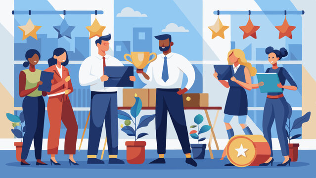 Workplace Awards Ceremony: Employees receiving awards or certificates for their hard work and dedication during a Labor Day celebration.