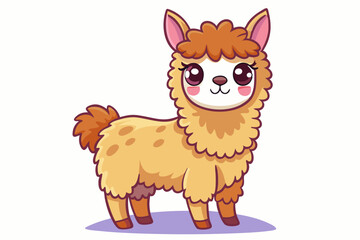 Naklejka premium Cute Cartoon Alpaca with Big Eyes