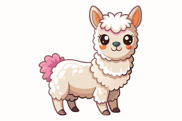 Cute Cartoon Llama with Big Eyes and Pink Tail