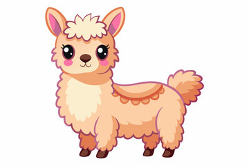 Naklejka premium Cartoon illustration of a cute fluffy alpaca with big eyes