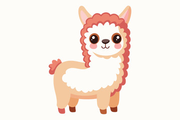 Naklejka premium Cute Cartoon Llama with Pink Fur and Large Eyes