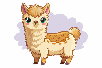 Naklejka premium Cute Cartoon Llama with Big Eyes and Fluffy Fur