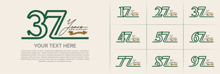 anniversary logotype set vector, green line color for special day celebration