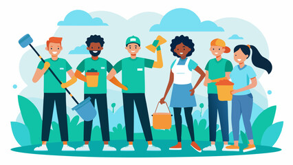 Fototapeta premium Workplace Volunteering: A group of employees volunteering together in a community service project in honor of Labor Day.
