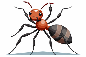 Cartoon illustration of a red ant with black legs and striped abdomen