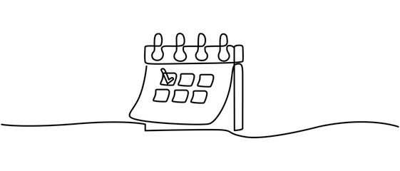 Calendar continuous one line drawing vector illustration, calendar continuous line drawing. One line art of calendar, memorable date, countdown, holiday, weekday and weekend. vector illustration