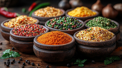 Fototapeta premium Chicken biryani seasoning on a wooden table