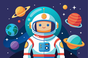 Fototapeta premium Astronaut in Space Suit Surrounded by Planets and Stars