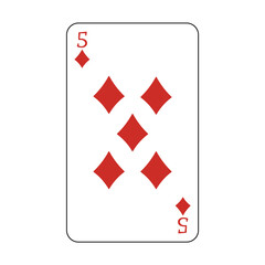 The playing card is the red diamond number five.