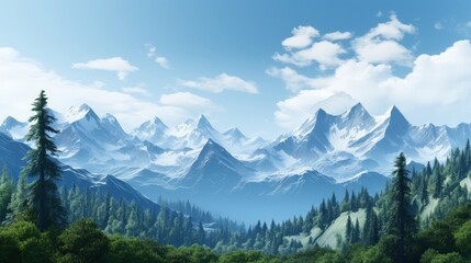 Fototapeta premium Majestic Mountain Range Under a Blue Sky