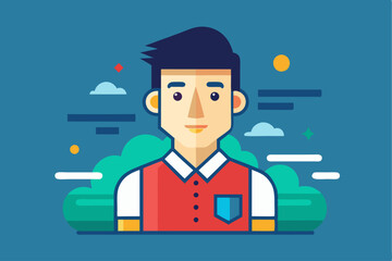 Smiling Man with Red Shirt and Blue Pocket