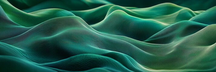 Fototapeta premium Abstract Green Wavy Background - A digital representation of rolling hills, symbolizing growth, fluidity, change, nature, and technology.