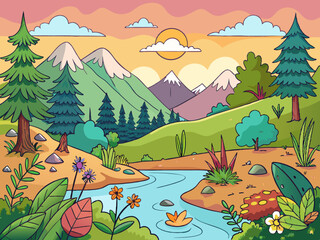 Hand-drawing Nature background, Illustration