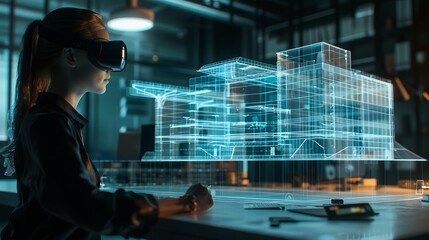 An Architect Wearing A Virtual Reality Headset Designs, Manipulates Buildings for 3D City. Mixed Augmented Reality Software. Visual Effect.