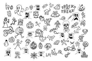 Halloween Scary Set Of Ghosts Character Flat Vector Illustration On white background