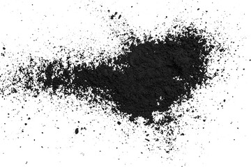 Black powder isolated on transparent background.