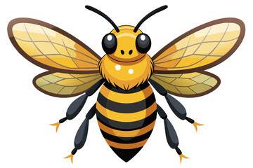 Cartoon Bee with Black and Yellow Stripes and Wings
