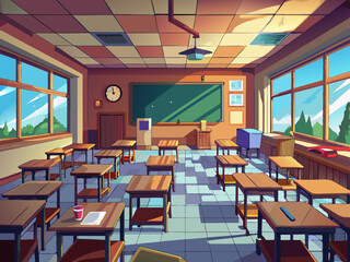 Abandoned school classroom, anime wallpaper