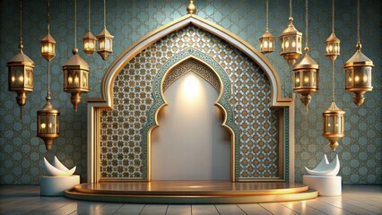 Islamic podium stage for Eid Mubarak, Ramadan Kareem, Muharram, Iftar celebration , Islamic, display, podium