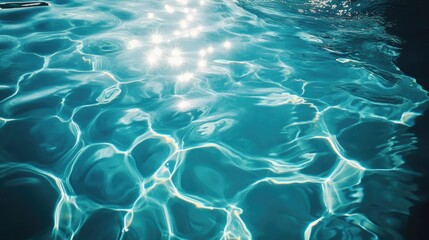 Obraz premium Close-up of glistening water with light reflections in turquoise pool.