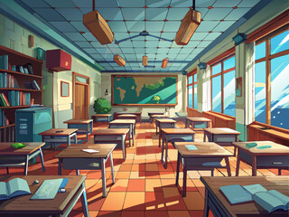 Abandoned school classroom, anime wallpaper