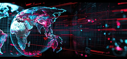 Abstract digital globe with glowing lines, representing global connectivity and technology.