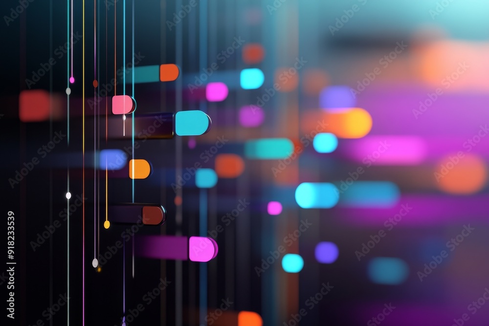 Poster abstract tech background with colorful lights and data streams