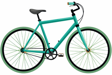 A Teal and Green Bicycle with Spoked Wheels