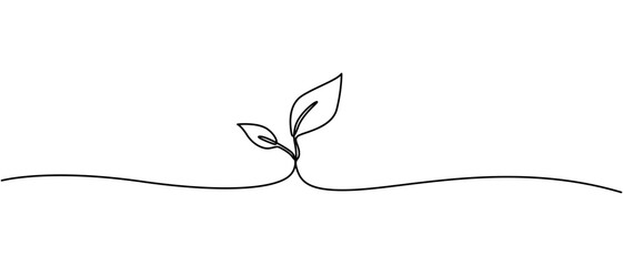 One continuous line growing sprout. Hand drawn doodle line art plant, Single line drawing of a plant, Continuous Line Drawing Of A Plant On A Transparent background.