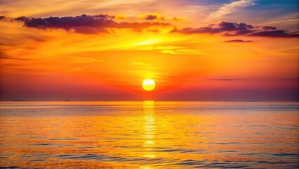 Beautiful sunset over calm sea, with orange and pink gradient sky and bright yellow sun , sunset, nature, ocean, tranquil