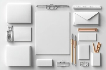 Realistic blank stationery set mockup isolated created with generative ai