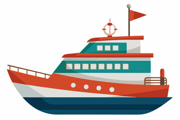 Obraz premium Red and White Yacht with Teal Accents and a Flag