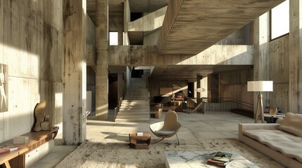 Minimalistic Elegance. Brutalist architecture in interior design concept