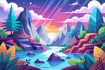 Colorful Mountain Range with a River Flowing Through It