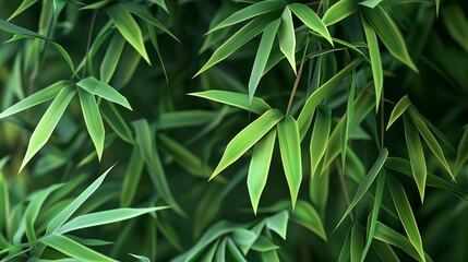 Fototapeta premium Stylized bamboo leaves, vibrant greens, flat design, clean lines