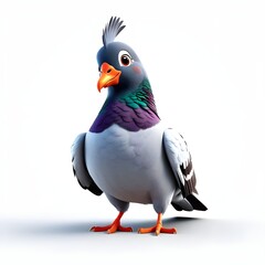 비둘기 3D 캐릭터 일러스트 애니 삽화 animation 새 조류 bird 그림자 Pigeon white 깔끔한 background 배경 하얀 벼슬 colorful 귀여운 야생동물