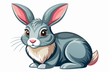 Cartoon illustration of a gray rabbit with pink ears