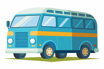 Blue Retro Van with Yellow Stripe and White Roof
