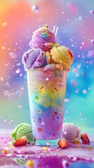 Whimsical Colorful Ice Cream Float with Vibrant Sprinkles and Playful Summery Backdrop