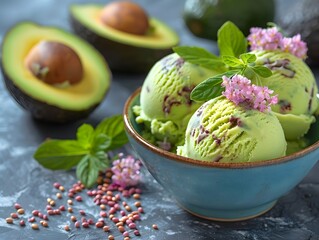 Tempting Avocado Lime Ice Cream Served in a Stylish Bowl with Fresh Garnishes