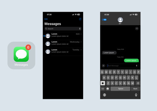 Lombok, Indonesia - August 11, 2024: Message application interface. Apple imessage template in dark mode.