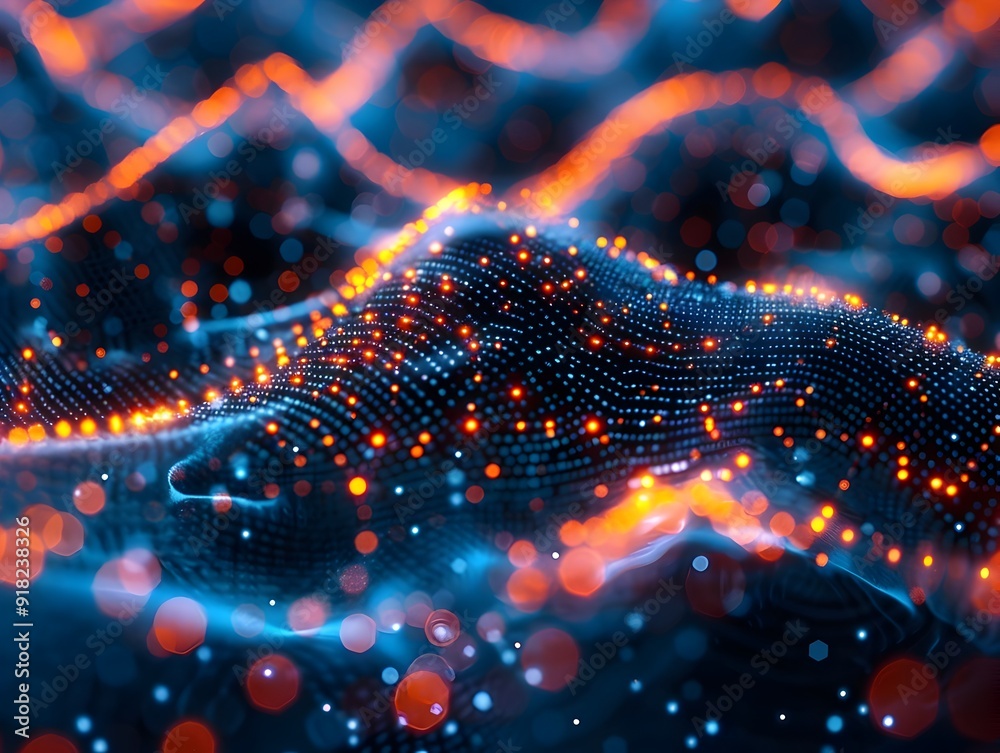 Poster glowing neural network connections in dynamic abstract design