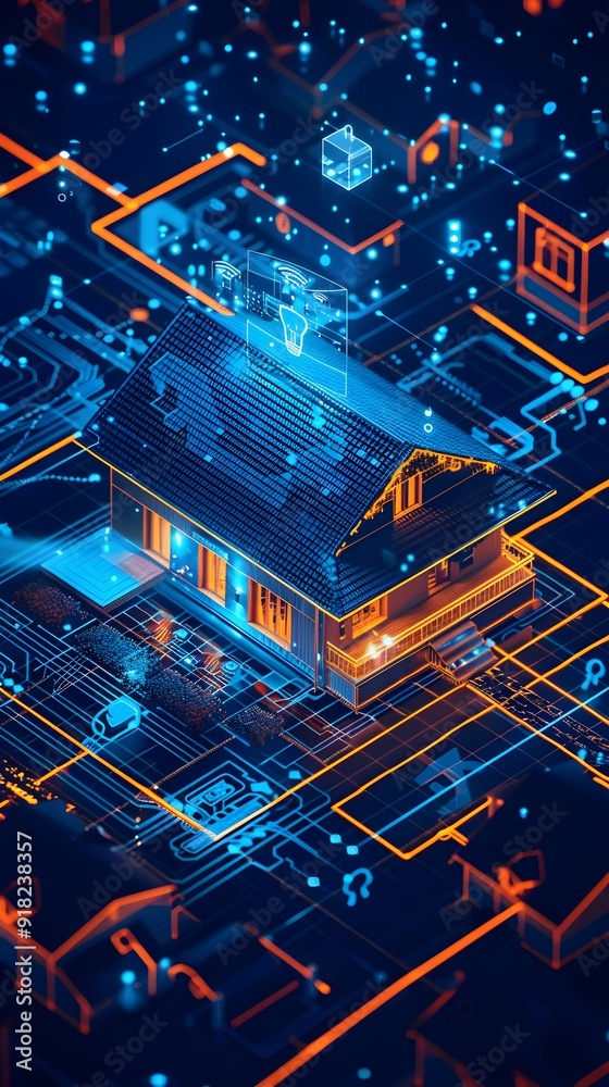 Poster futuristic ai powered smart home with interconnected devices and automated control system