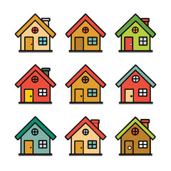 Colorful cartoon and clipart houses vector art illustration for vibrant design projects.