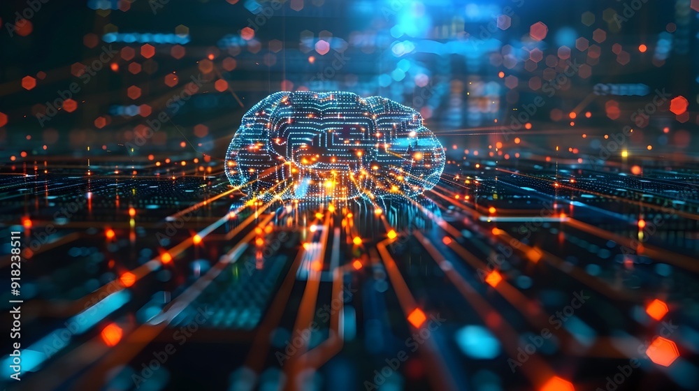 Poster intricate digital landscape showcasing advanced machine learning algorithms and intelligence concept